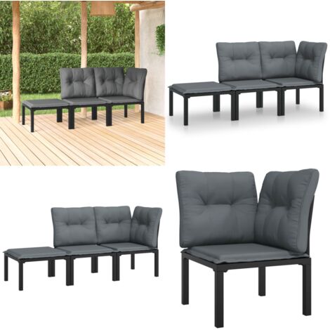 Set Salotto da Giardino 3 pz Nero e Grigio in Polyrattan - Poltrona da giardino - Poltrona angolare