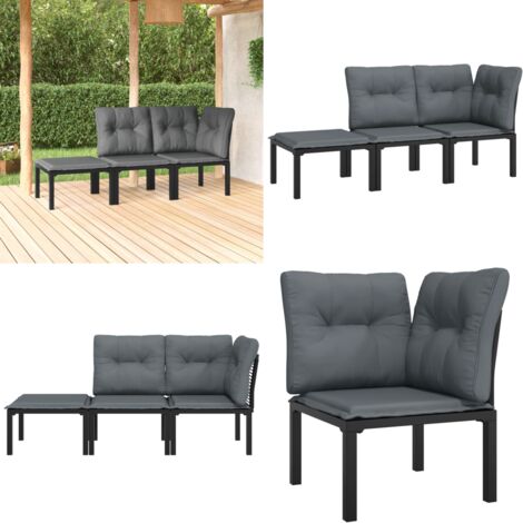 Set Salotto da Giardino 3 pz Nero e Grigio in Polyrattan - Poltrona da giardino - Poltrona angolare
