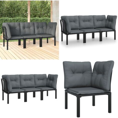 Set Salotto da Giardino 3 pz Nero e Grigio in Polyrattan - Poltrona da giardino - Set da salotto esterno