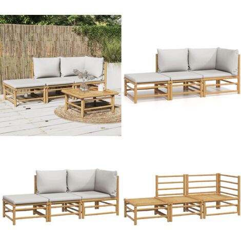 Set Salotto da Giardino 3pz con Cuscini Grigio Chiaro Bambù - Cuscini da giardino - Mobili da esterno