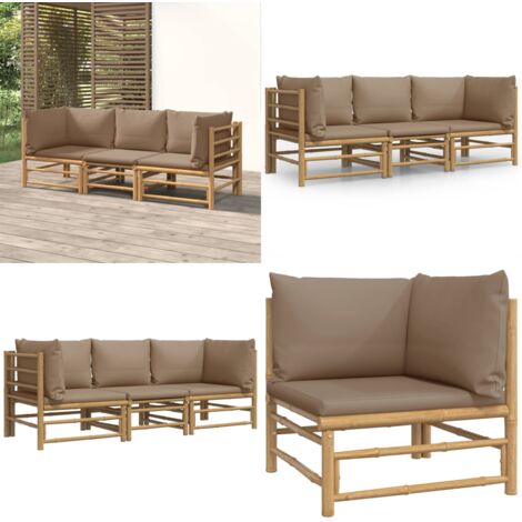 Set Salotto da Giardino 3pz con Cuscini Tortora Bambù - Cuscini da giardino - Arredamento da esterno
