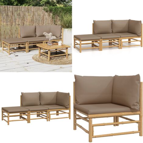 Set Salotto da Giardino 3pz con Cuscini Tortora Bambù - Cuscini da giardino - Salotto da giardino
