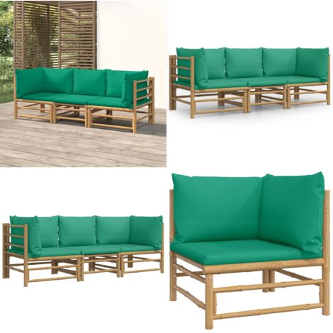 Set Salotto da Giardino 3pz con Cuscini Verdi Bambù - Cuscini da giardino - Arredamento da esterno