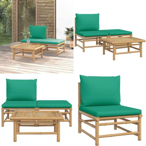 Set Salotto da Giardino 3pz con Cuscini Verdi Bambù - Divano da giardino - Cuscini da seduta