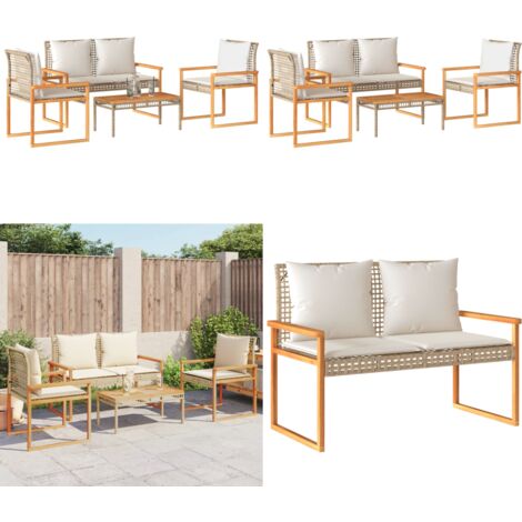 Set Salotto da Giardino 4 pz con Cuscini Beige Misto Polyrattan - Tavolo da giardino - Panca da giardino