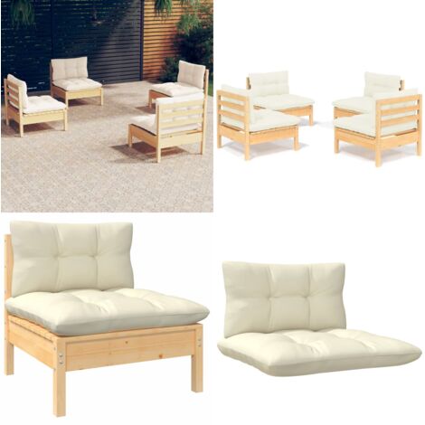 Set Salotto da Giardino 4 pz con Cuscini Crema in Legno di Pino - Divano da patio - Cuscini da giardino