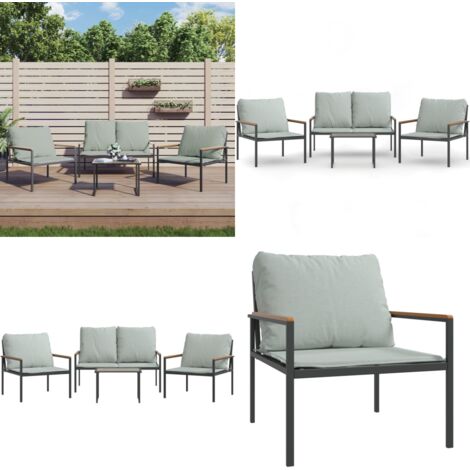 Set Salotto da Giardino 4 pz con Cuscini in Acciaio Antracite - Sedie da giardino - Panca da giardino