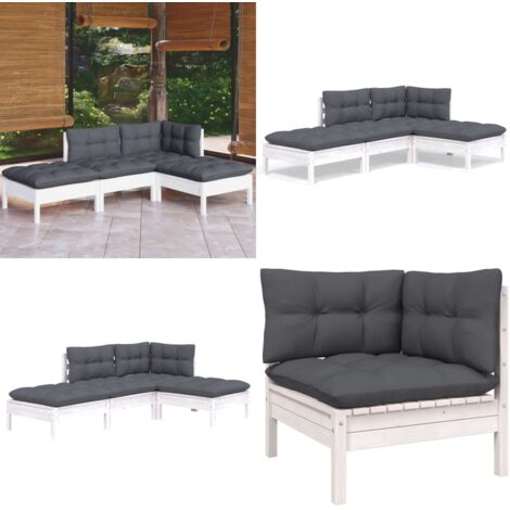 Set Salotto da Giardino 4 pz con Cuscini Legno Massello di Pino - Salotto da patio - Cuscini per divano
