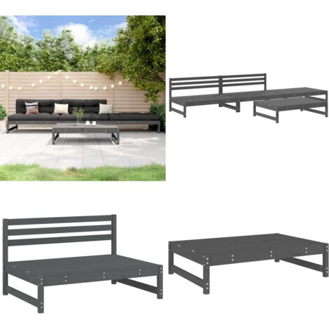Set Salotto da Giardino 4 pz Grigio in Legno Massello di Pino - Mobili da giardino - Panca da giardino