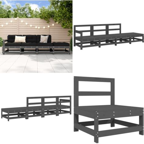 Set Salotto da Giardino 4 pz Grigio in Legno Massello di Pino - Salotto da giardino - Divano da giardino