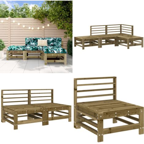 Set Salotto da Giardino 4 pz in Legno Impregnato di Pino - Mobili da esterno - Divano angolare