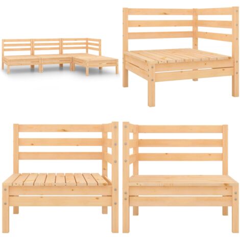Set Salotto da Giardino 4 pz in Legno Massello di Pino - Divano da giardino - Mobili da patio