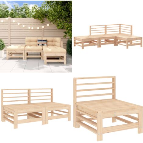 Set Salotto da Giardino 4 pz in Legno Massello di Pino - Mobili da giardino - Divano angolare