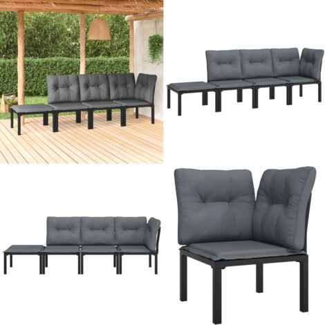 Set Salotto da Giardino 4 pz Nero e Grigio in Polyrattan - Poltrona da giardino - Poltrona angolare