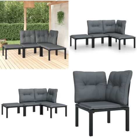 Set Salotto da Giardino 4 pz Nero e Grigio in Polyrattan - Poltrona da giardino - Poltrona angolare