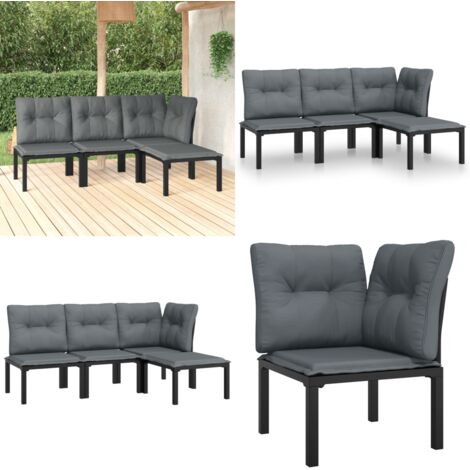 Set Salotto da Giardino 4 pz Nero e Grigio in Polyrattan - Poltrona da giardino - Poltrona angolare