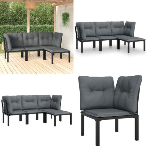 Set Salotto da Giardino 4 pz Nero e Grigio in Polyrattan - Poltrona da giardino - Poltrona angolare