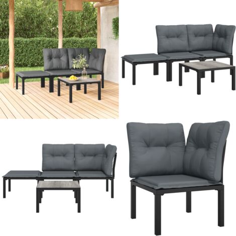 Set Salotto da Giardino 4 pz Nero e Grigio in Polyrattan - Poltrona da giardino - Set da salotto esterno