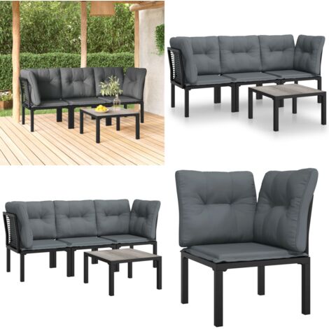 Set Salotto da Giardino 4 pz Nero e Grigio in Polyrattan - Poltrona da giardino - Set da salotto esterno
