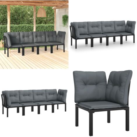 Set Salotto da Giardino 4 pz Nero e Grigio in Polyrattan - Poltrone da esterno - Rattan