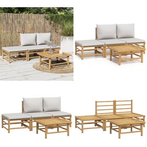Set Salotto da Giardino 4pz con Cuscini Grigio Chiaro Bambù - Divano da giardino - Tavolo da giardino