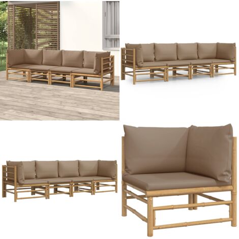 Set Salotto da Giardino 4pz con Cuscini Tortora Bambù - Cuscini da giardino - Set da salotto da esterno