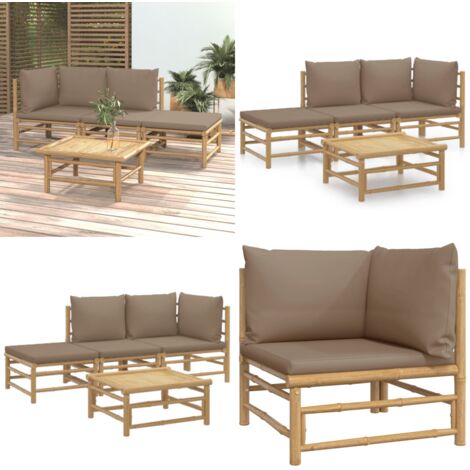 Set Salotto da Giardino 4pz con Cuscini Tortora Bambù - Divano da giardino - Cuscini da seduta