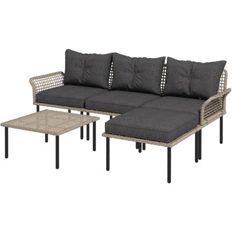Set Salotto da Giardino 5 Pezzi con 2 Sedie Laterali Sedia Centrale e 2 Sgabelli/Tavolini da Caffè in Rattan