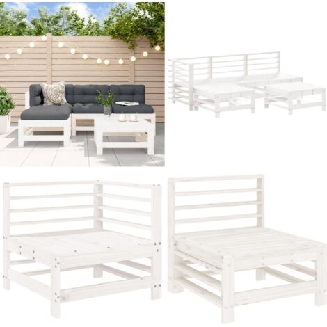 Set Salotto da Giardino 5 pz Bianco in Legno Massello di Pino - Mobili da giardino - Divani da giardino
