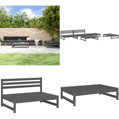 Set Salotto da Giardino 5 pz Grigio in Legno Massello di Pino - Mobili da giardino - Divani da esterno