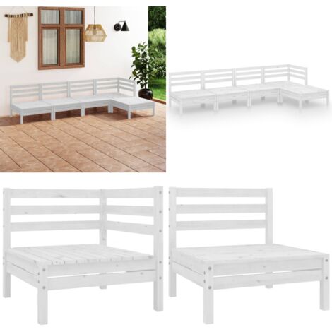 Set Salotto da Giardino 5 pz in Legno Massello di Pino Bianco - Divano da esterno - Mobili da giardino