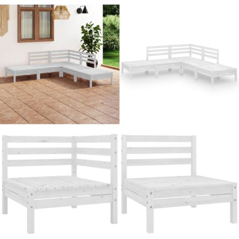 Set Salotto da Giardino 5 pz in Legno Massello di Pino Bianco - Divano da esterno - Mobili da giardino