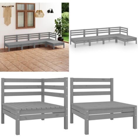 Set Salotto da Giardino 5 pz in Legno Massello di Pino Grigio - Divano da giardino - Mobili da esterno