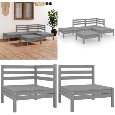 Set Salotto da Giardino 5 pz in Legno Massello di Pino Grigio - Divano in legno - Arredamento da esterno