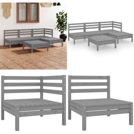 Set Salotto da Giardino 5 pz in Legno Massello di Pino Grigio - Divano in legno - Mobili da esterno