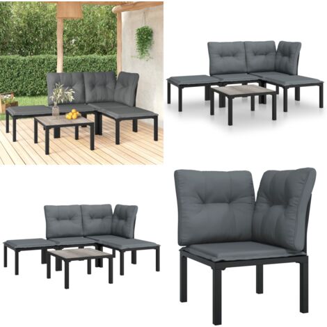 Set Salotto da Giardino 5 pz Nero e Grigio in Polyrattan - Poltrona da esterno - Set da salotto esterno