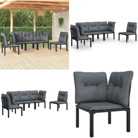 Set Salotto da Giardino 5 pz Nero e Grigio in Polyrattan - Poltrona da giardino - Poltrona angolare
