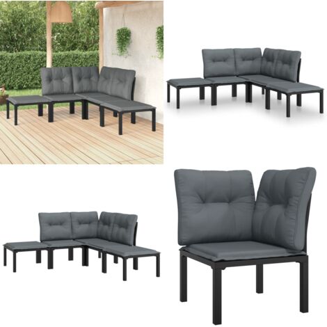 Set Salotto da Giardino 5 pz Nero e Grigio in Polyrattan - Poltrona da giardino - Poltrona angolare