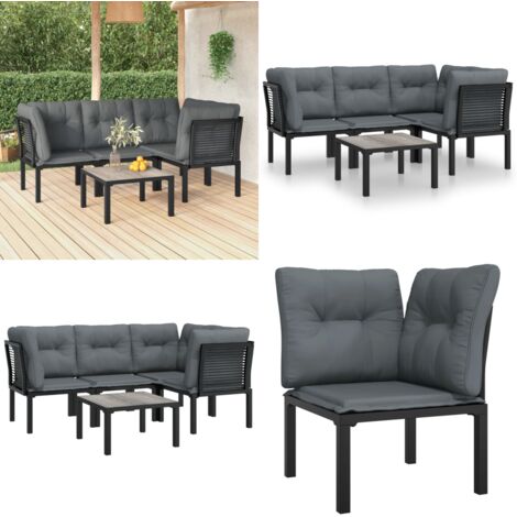 Set Salotto da Giardino 5 pz Nero e Grigio in Polyrattan - Poltrona da giardino - Set da salotto esterno