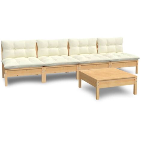 Set Salotto da Giardino 5pz con Cuscini Crema in Legno di Pino vidaXL