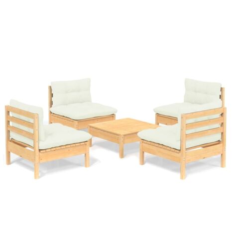 Set Salotto da Giardino 5pz con Cuscini Crema in Legno di Pino vidaXL