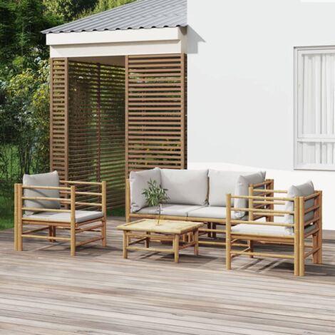 Set Salotto da Giardino 5pz con Cuscini Grigio Chiaro Bambù vidaXL