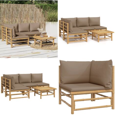Set Salotto da Giardino 5pz con Cuscini Tortora Bambù - Divano da giardino - Tavolo da giardino
