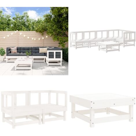 Set Salotto da Giardino 6 pz Bianco in Legno Massello di Pino - Divani da esterno - Mobili da giardino