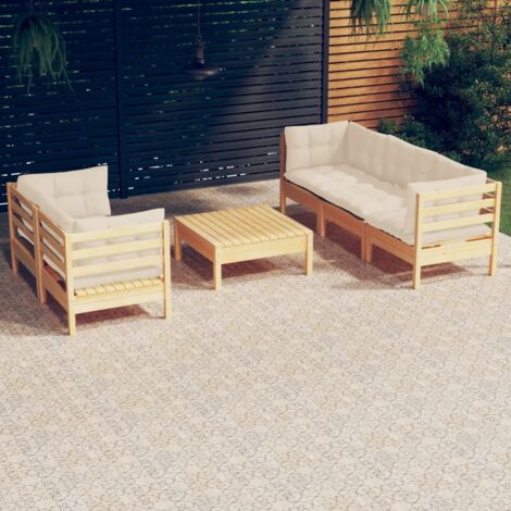 Set Salotto da Giardino 6 pz con Cuscini Crema Legno di Pino vidaXL