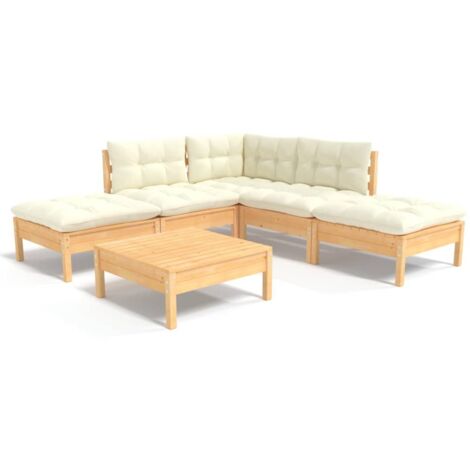 Set Salotto da Giardino 6 pz con Cuscini Crema Legno di Pino vidaXL