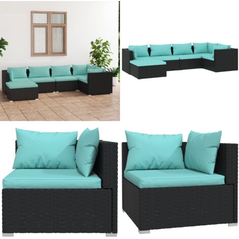 Set Salotto da Giardino 6 pz con Cuscini in Polyrattan Nero - Seduta da esterno - Cuscini da giardino
