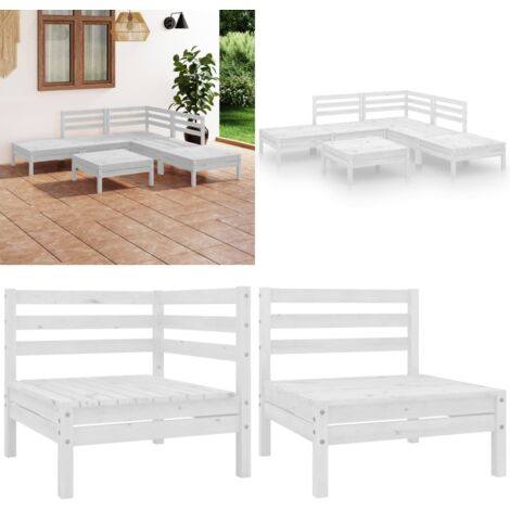 Set Salotto da Giardino 6 pz in Legno Massello di Pino Bianco - Divano da esterno - Arredamento da giardino