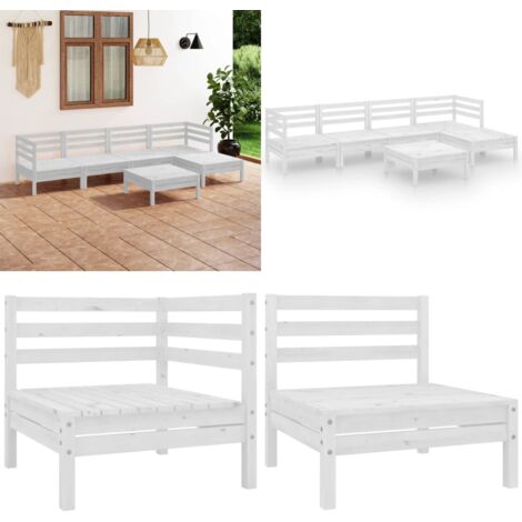 Set Salotto da Giardino 6 pz in Legno Massello di Pino Bianco - Divano da esterno - Mobili da giardino