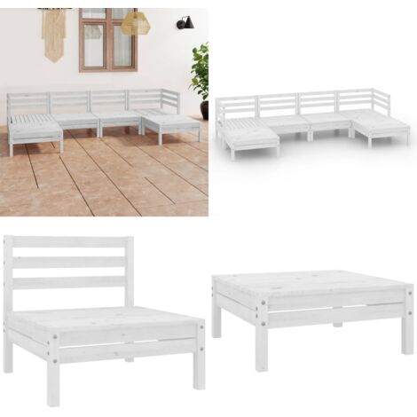 Set Salotto da Giardino 6 pz in Legno Massello di Pino Bianco - Divano in legno - Arredamento da esterno